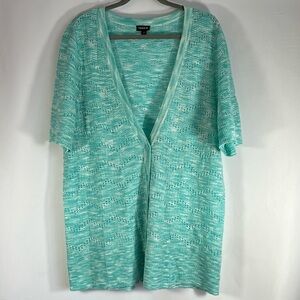 Torrid Light Blue Pointelle V Neck Short Sleeve Button Up Knit Cardigan